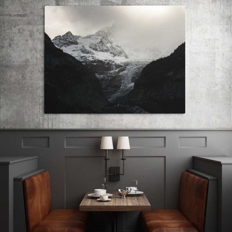 Moody mountain scene, Grindelwald glacier is present.