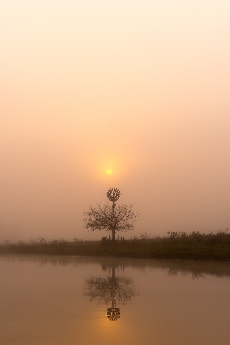 Richmond Lowlands rural sunrise with windmill.