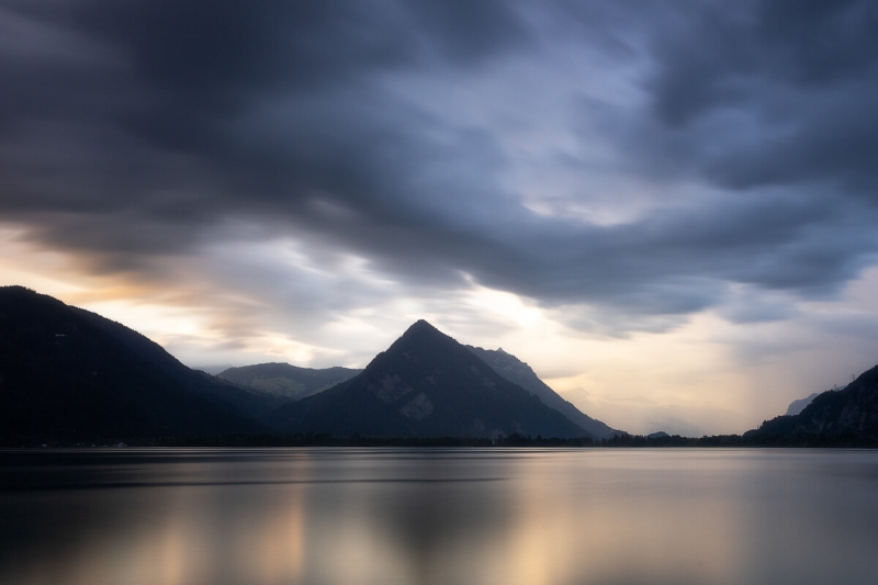 Därligen a small town located on the lake of Thun, Switzerland. Stormy skies passing through.