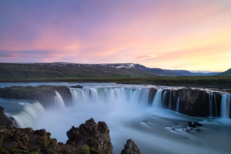 Sunset Godafoss north Iceland