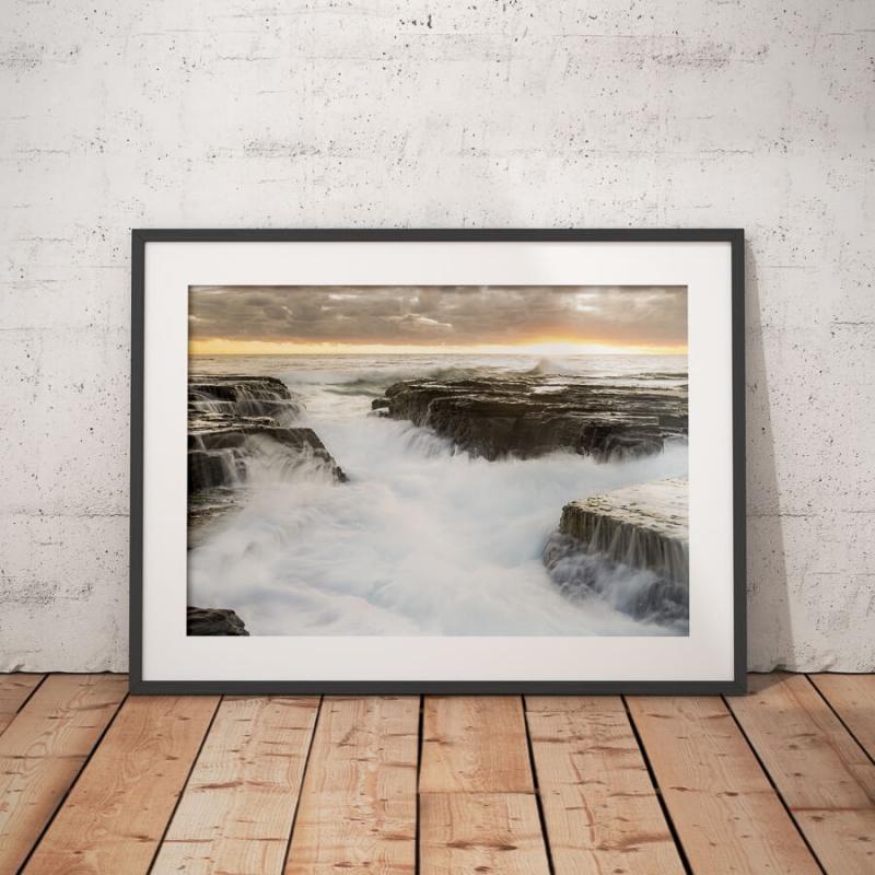 North Narrabeen rock shelf during sunrise.