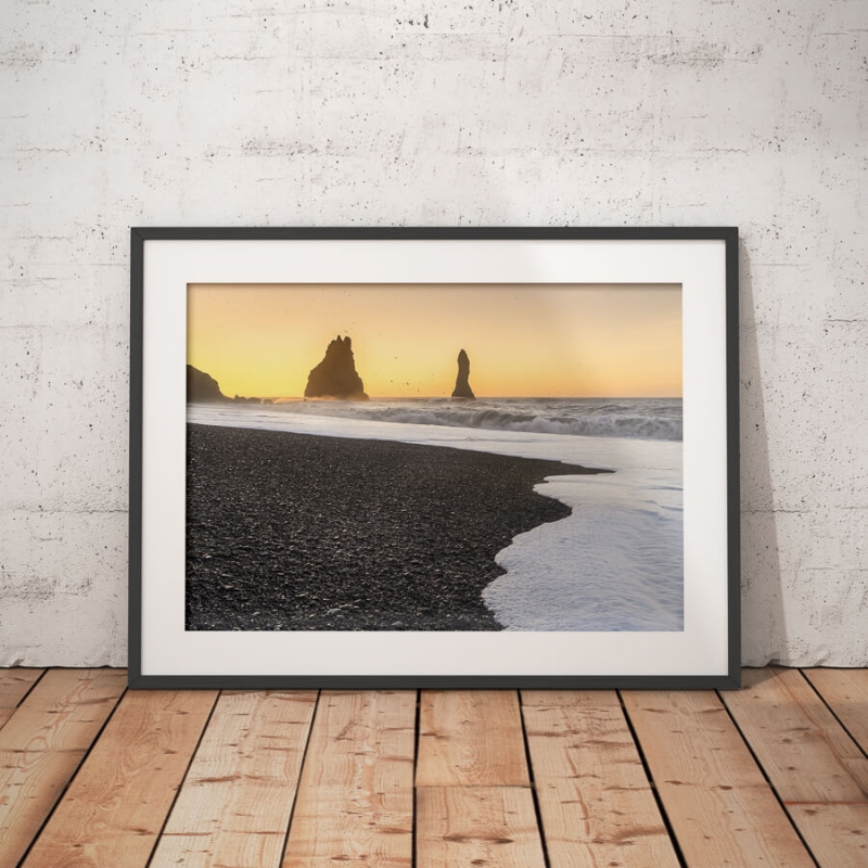 Reynisfjara black sand beach, Iceland during sunrise